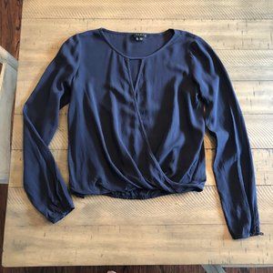 Navy Theory draped front silk blouse